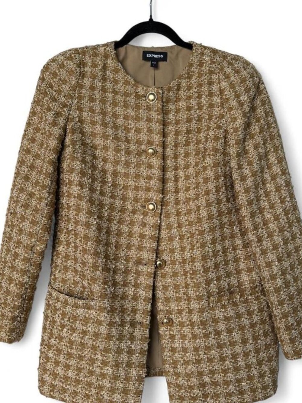 Express Metallic Gold Tweed Jacket - Picture 2 of 3